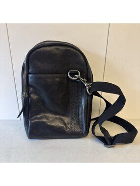 Spikes & Sparrow Black Leather Crossbody Bag Adj Strap